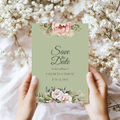 Invitation Elegant Sage Green Peony Floral Save the Date Card