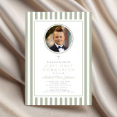 Invitation Elegant Sage Green Photo Boy First Communion