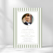 Invitation Elegant Sage Green Photo Boy First Communion