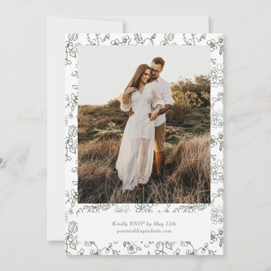 Invitation Élégant Sage Green Photo Mariage victorien (Dos)