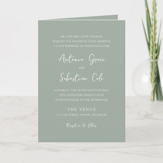 Invitation Élégant Sage Green QR Code moderne Mariage (Devant)