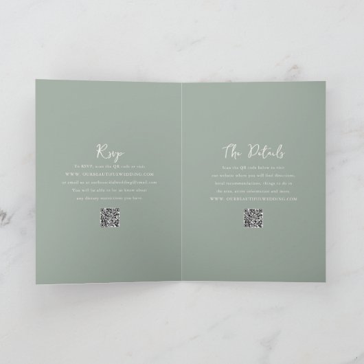 Invitation Élégant Sage Green QR Code moderne Mariage (Intérieur)
