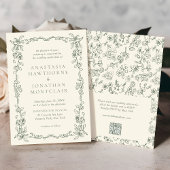 Invitation Elégant Sage Green QR Code RSVP Mariage victorien
