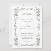 Invitation Elégant Sage Green QR Code RSVP Mariage victorien (Devant)