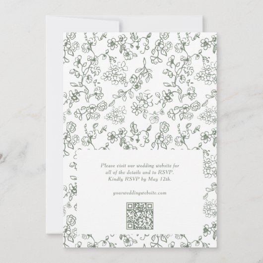 Invitation Elégant Sage Green QR Code RSVP Mariage victorien (Dos)