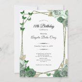 Invitation Elegant Sage Green Rose 18th Birthday Debut  (Devant)