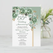 Invitation Elegant Sage Green Rose Floral 50th Anniversary (Debout devant)