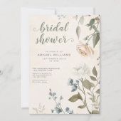 Invitation Elégant Sage Green Rose Floral Chic Fête des marié (Devant)