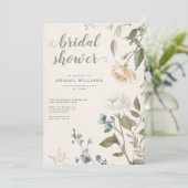 Invitation Elégant Sage Green Rose Floral Chic Fête des marié (Debout devant)