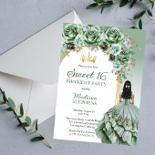Invitation Elégant Sage Green Rose Floral Sweet 16 Party