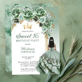 Invitation Elégant Sage Green Rose Floral Sweet 16 Party
