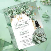Invitation Elégant Sage Green Rose Floral Sweet 16 Party