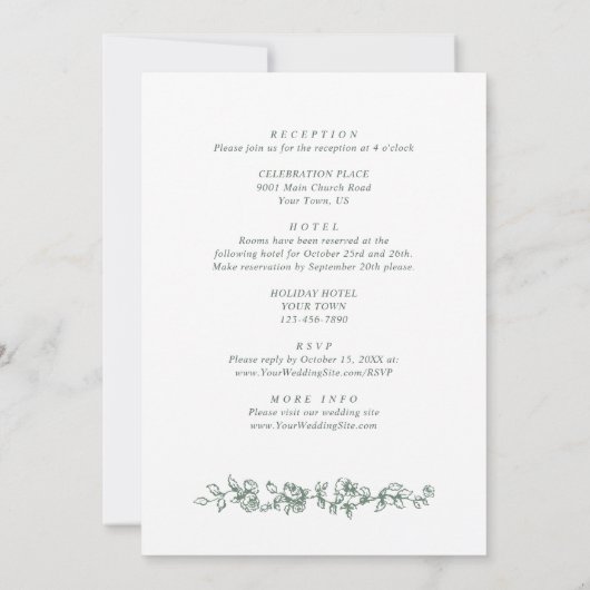 Invitation Elégant Sage Green Rose Jardin Mariage (Dos)