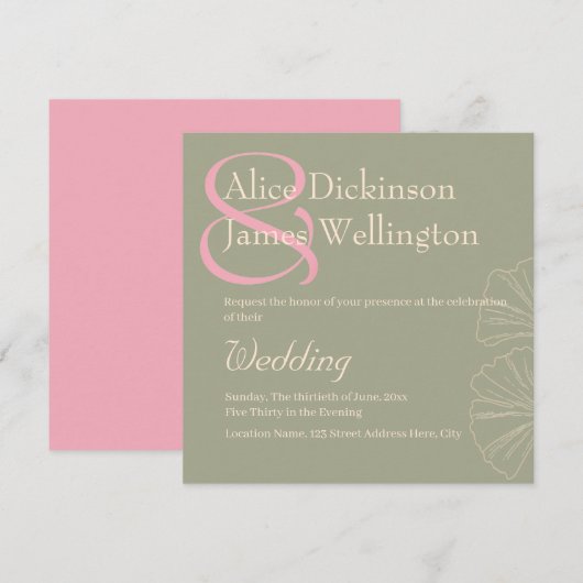 Invitation Elegant Sage Green & Rose Pink Ginkgo Wedding (Devant / Derrière)