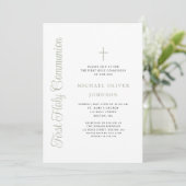 Invitation Elegant Sage Green Script Boy First Communion (Debout devant)