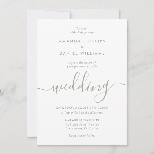Invitation Elegant Sage Green Script moderne Mariage photo (Devant)