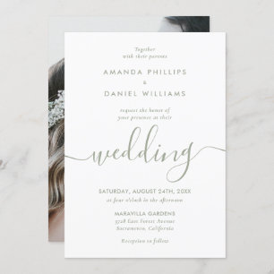 Invitation Elegant Sage Green Script moderne Mariage photo