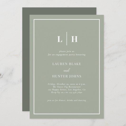 Invitation Élégant Sage Green Script Party (Devant / Derrière)