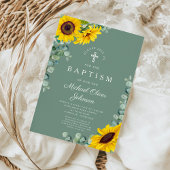 Invitation Élégant Sage Green Sunflower Cross Baptême