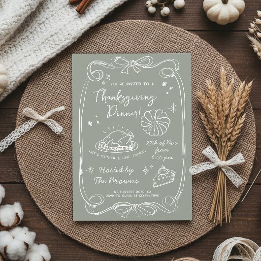 Invitation Elegant Sage Green Thanksgiving Dinner 