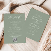 Invitation Élégant Sage Green Tout en un Mariage de code QR