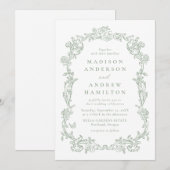 Invitation Elegant Sage Green Victorian Floral Frame Wedding (Devant / Derrière)