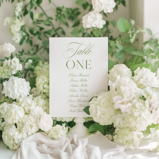 Invitation Elegant Sage Green & White Wedding Table Number