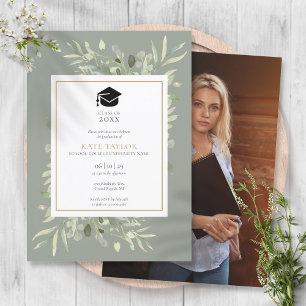 Invitation Elégant Sage Greenery Photo Graduation Party Invit