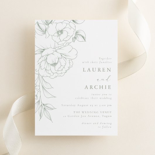 Invitation Elegant Sage Line Art Floral Wedding