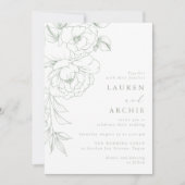 Invitation Elegant Sage Line Art Floral Wedding (Devant)
