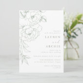 Invitation Elegant Sage Line Art Floral Wedding (Debout devant)