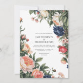 Invitation Elegant Sage, Navy & Peach Floral Wedding QR Code (Devant)
