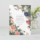 Invitation Elegant Sage, Navy & Peach Floral Wedding QR Code (Debout devant)