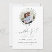 Invitation Élégant Sage Photo Mariage Script romantique (Devant)