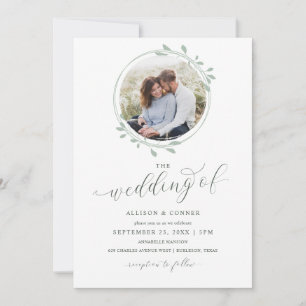 Invitation Élégant Sage Photo Mariage Script romantique
