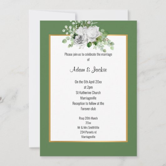 INVITATION ELEGANT SAGE ROSE OR MARIAGE (Devant)