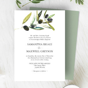 Invitation Elégant Sage Vert Aquarelle Mariage Olive