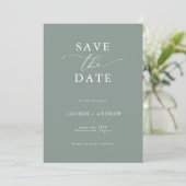 Invitation Élégant Sage vert avec blanc Enregistrer la date (Debout devant)