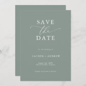 Invitation Élégant Sage vert avec blanc Enregistrer la date (Devant / Derrière)
