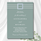 Invitation Élégant Sage Vert Blanc Monogramme Mariage moderne
