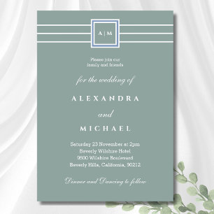 Invitation Élégant Sage Vert Blanc Monogramme Mariage moderne