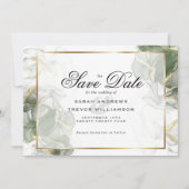 Invitation Élégant Sage Vert et Or Encre d'alcool (Devant)