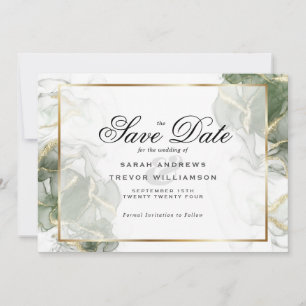 Invitation Élégant Sage Vert et Or Encre d'alcool