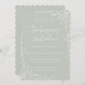 Invitation Elégant Sage Vert Feuille Moderne Motif Thanksgivi (Devant / Derrière)