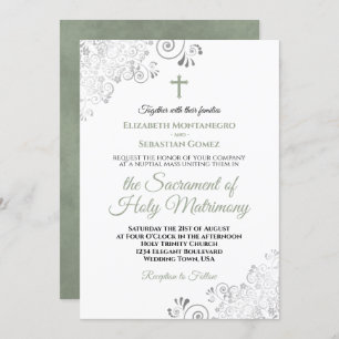 Invitation Élégant Sage Vert & Gris Moderne Mariage catholiqu