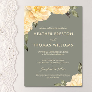 Invitation Élégant Sage Vert Jaune Floral Mariage