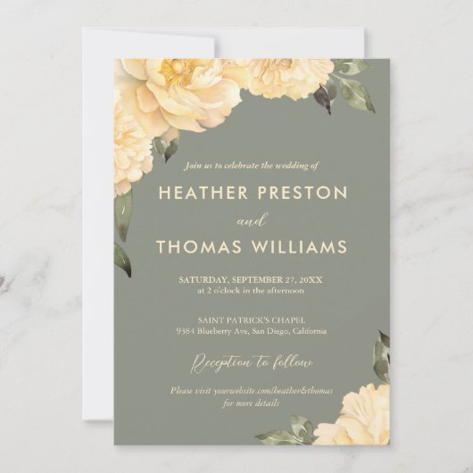 Invitation Élégant Sage Vert Jaune Floral Mariage (Devant)