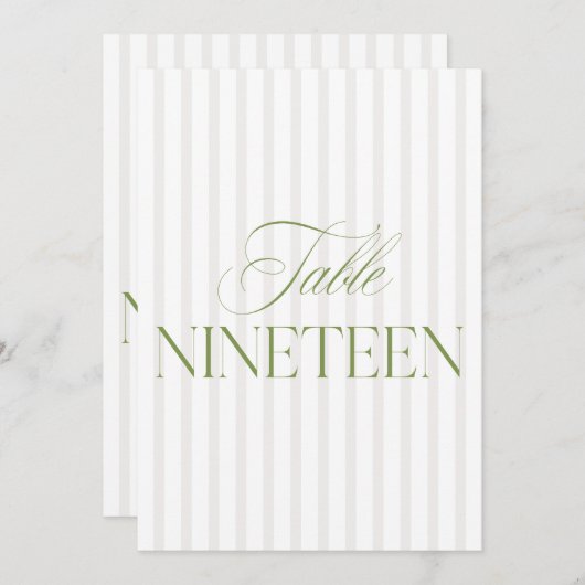 Invitation Elégant Sage Vert & Mariage Beige 19 Numéro de tab (Devant / Derrière)