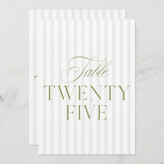Invitation Elégant Sage Vert & Mariage Beige 25 Numéro de tab (Devant / Derrière)