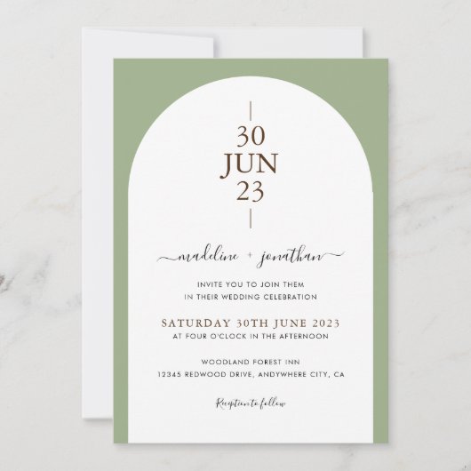 Invitation Elégant Sage Vert Porte Photo Mariage Invit (Devant)
